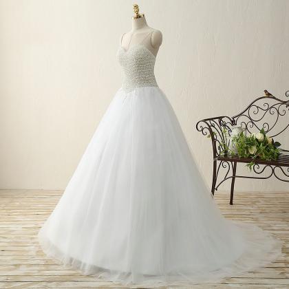 Sweetheart Pearls Satin Tulle Ball Gown Sweep..