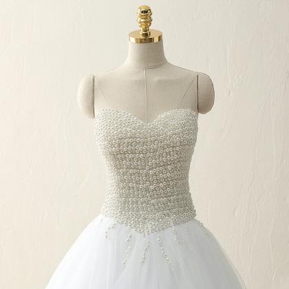 Sweetheart Pearls Satin Tulle Ball Gown Sweep..