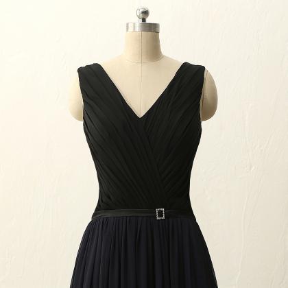 V Neck Blue Black Gradient Chiffon Pleated Laced Up Back Sweep Train ...