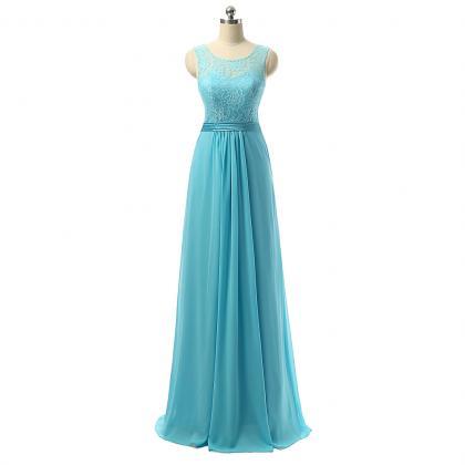 Chiffon Lace Round Neck Floor Length Laced Up Back..