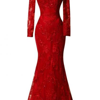 Sequins Mermaid Dresses with Sweep Train Burgundy