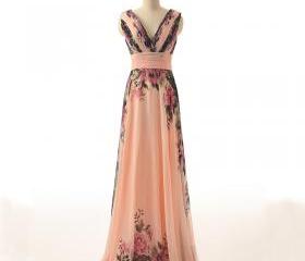 Daily Elegant Landscape printing Lace Up V Neck A Line Dresses