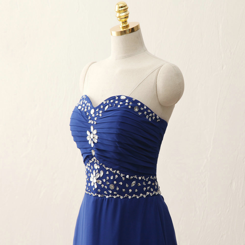 White - A Line Strapless Chiffon Beaded Corset Long Prom Dress With Slit main image 1