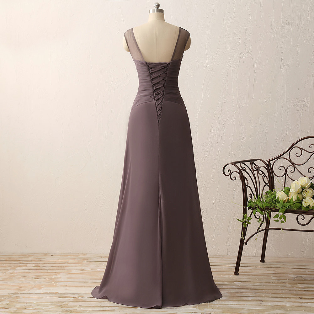 Vintage Applique Chiffon Prom Dress Sheath Evening Dress Long Formal Dress DP6664