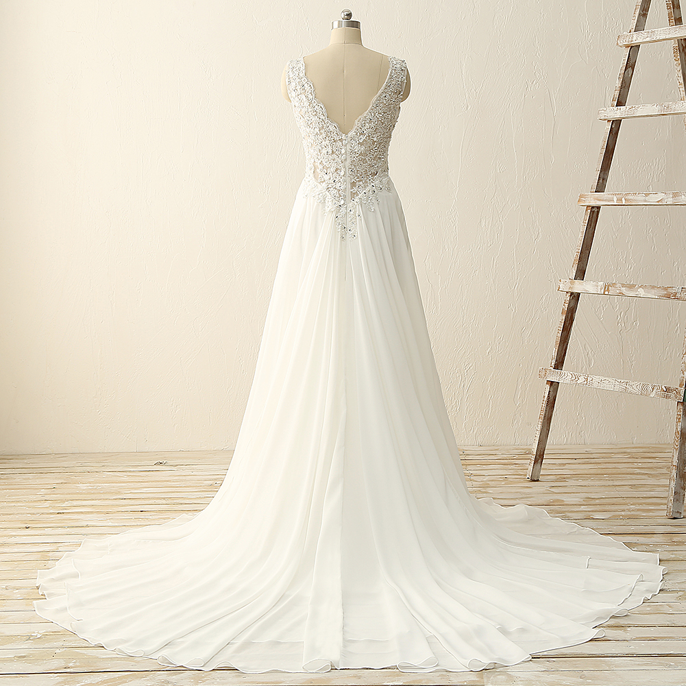 See Through Neck Lace Top Chiffon Long Sleeve Wedding Dress main image 1