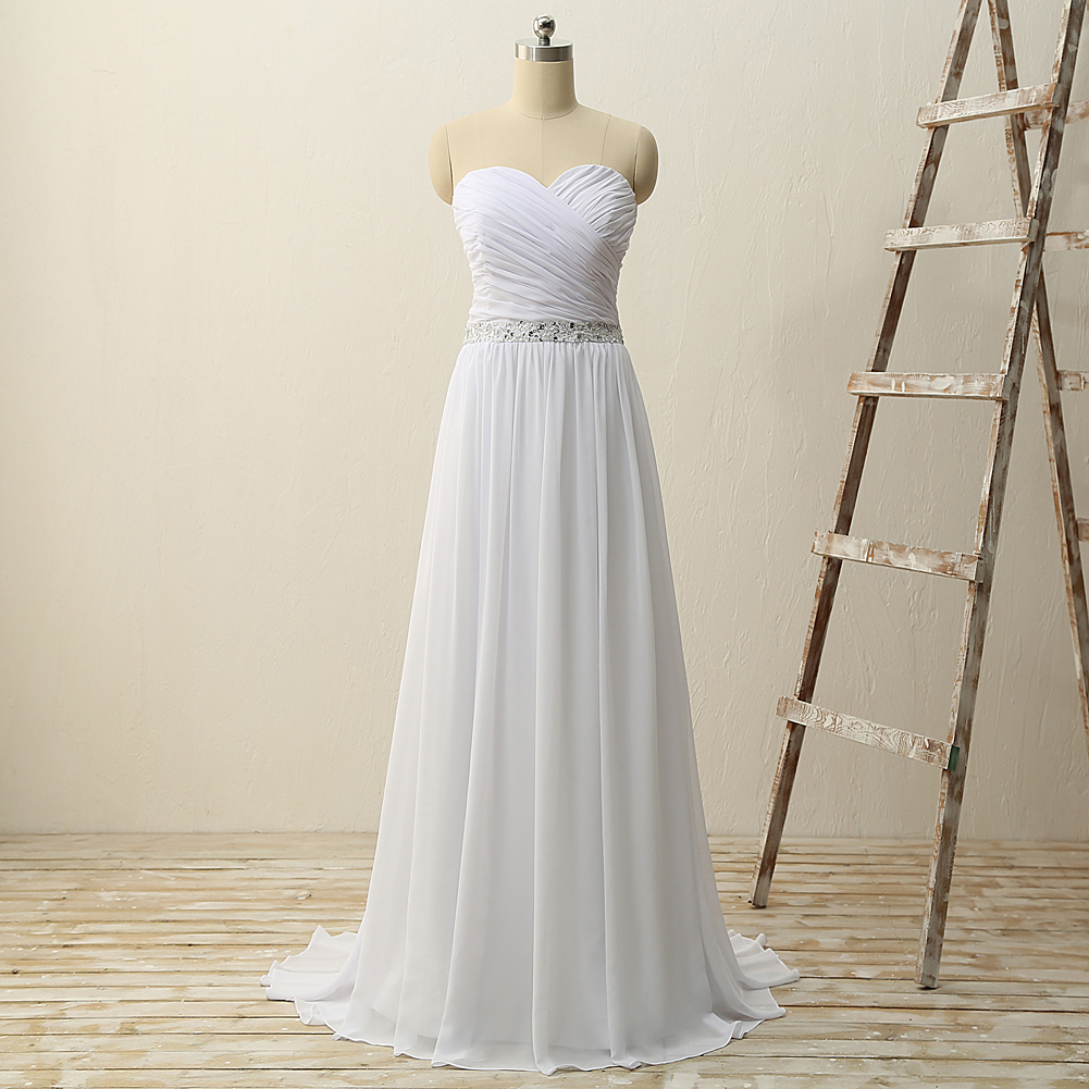 Sweetheart Ruched Chiffon A-line Wedding Dress Featuring Jewel Beaded Embellishment