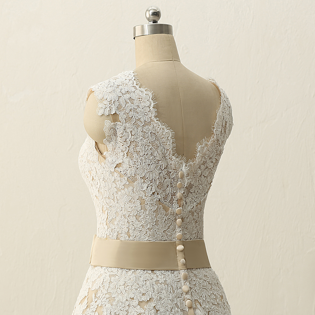 Long Tulle Dress with Deep V Neck Satin Sash Decor Azalea