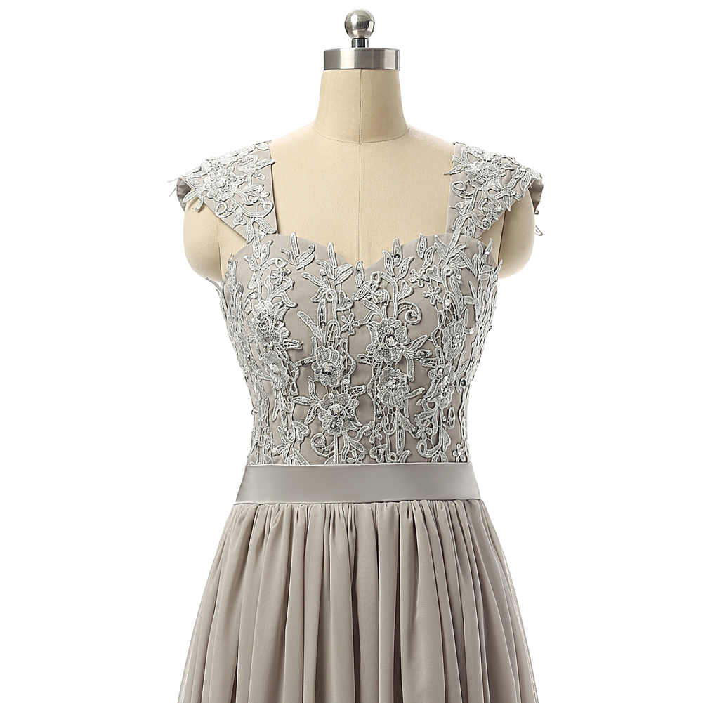 Chiffon Lace Appliques Beads Floor Length Laced Up Back Party Dresses