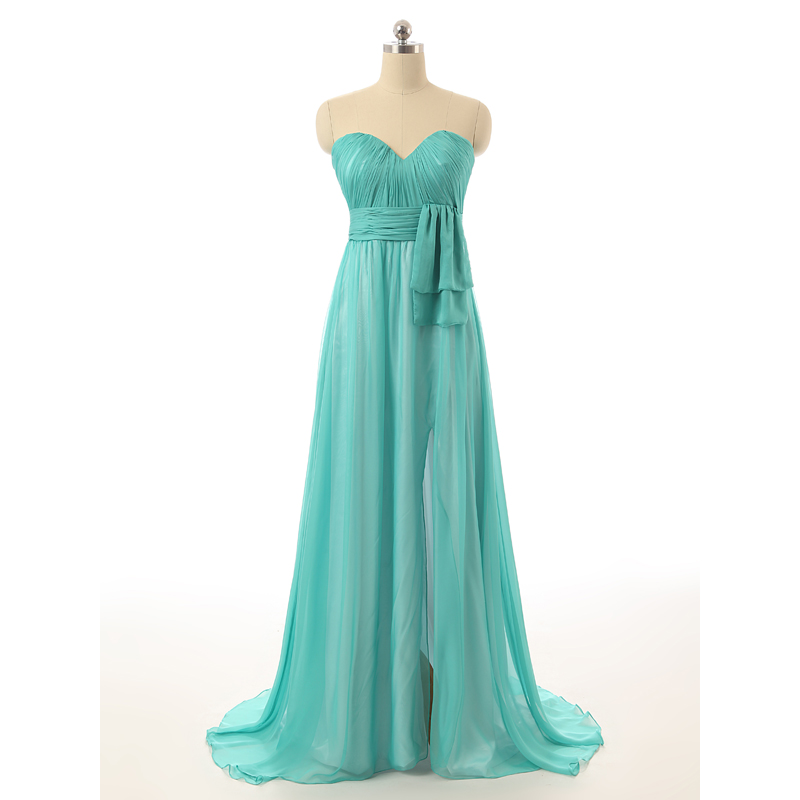 A Line Ruched Sweetheart Bodice Side Split Waterfall Chiffon Skirt Flowing Bridesmaid Dresses