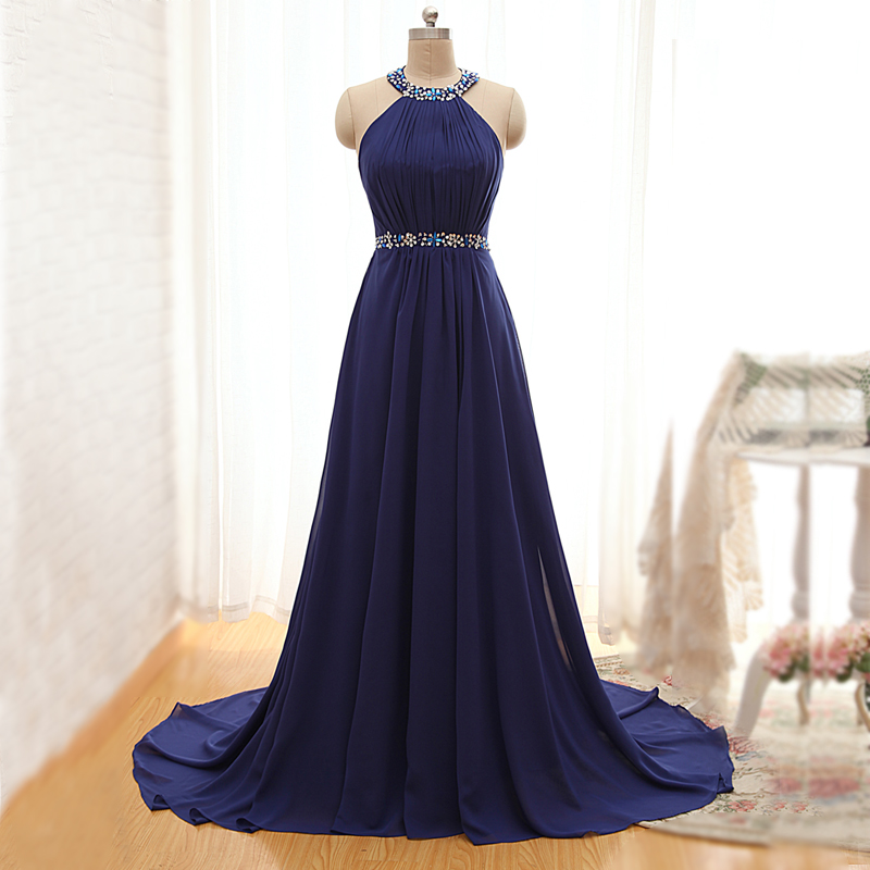 Chic A-Line Halter Sleeveless Open Back Floor Length Prom Dress main image 1