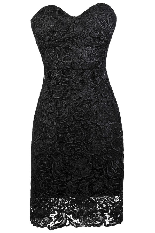 Strapless Bodycon Black Lace Dress With Sweetheart Neckline