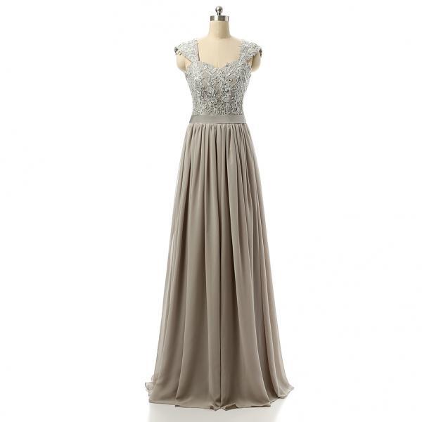 Chiffon Lace Appliques Beads Floor Length Laced Up Back Party Dresses ...