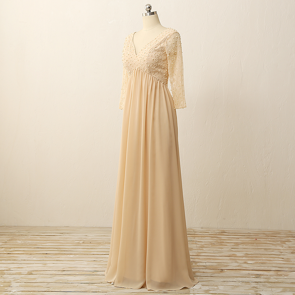 Long Chiffon Dress with Deep V Neck Decor with Lace Azalea