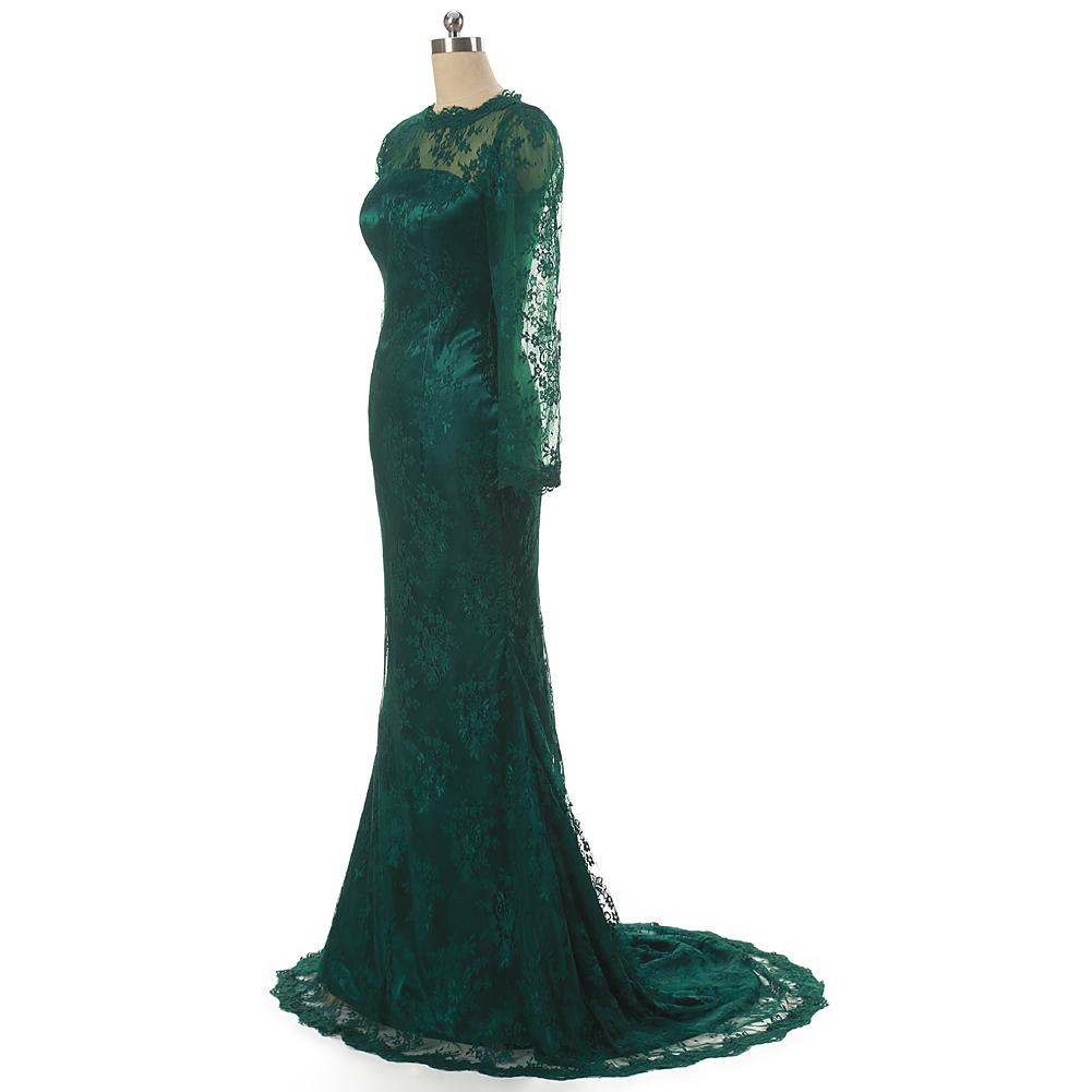 Green Long Sleeve Satin Lace Maxi Evening Dress On Luulla 6308