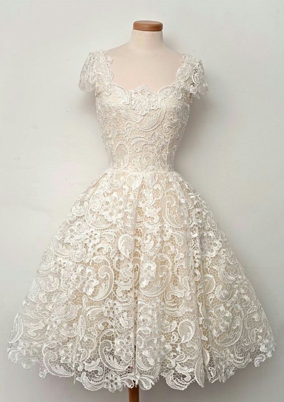 Cap Sleeves Vintage Knee Length Lace Dresses on Luulla