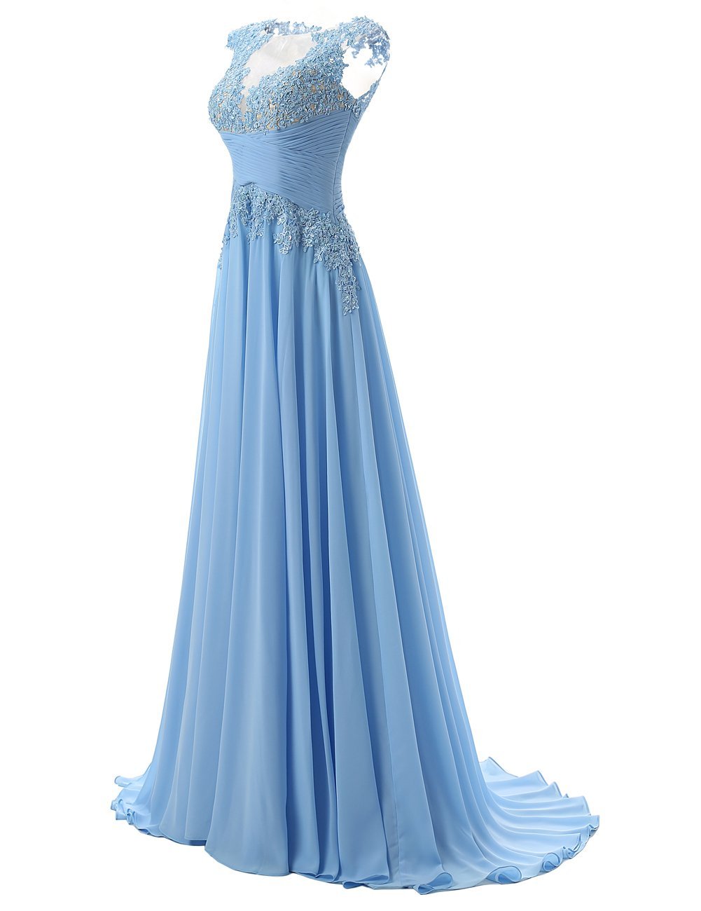 Chiffon Floor Length A-line Evening Dress Featuring Lace Appliqués And ...