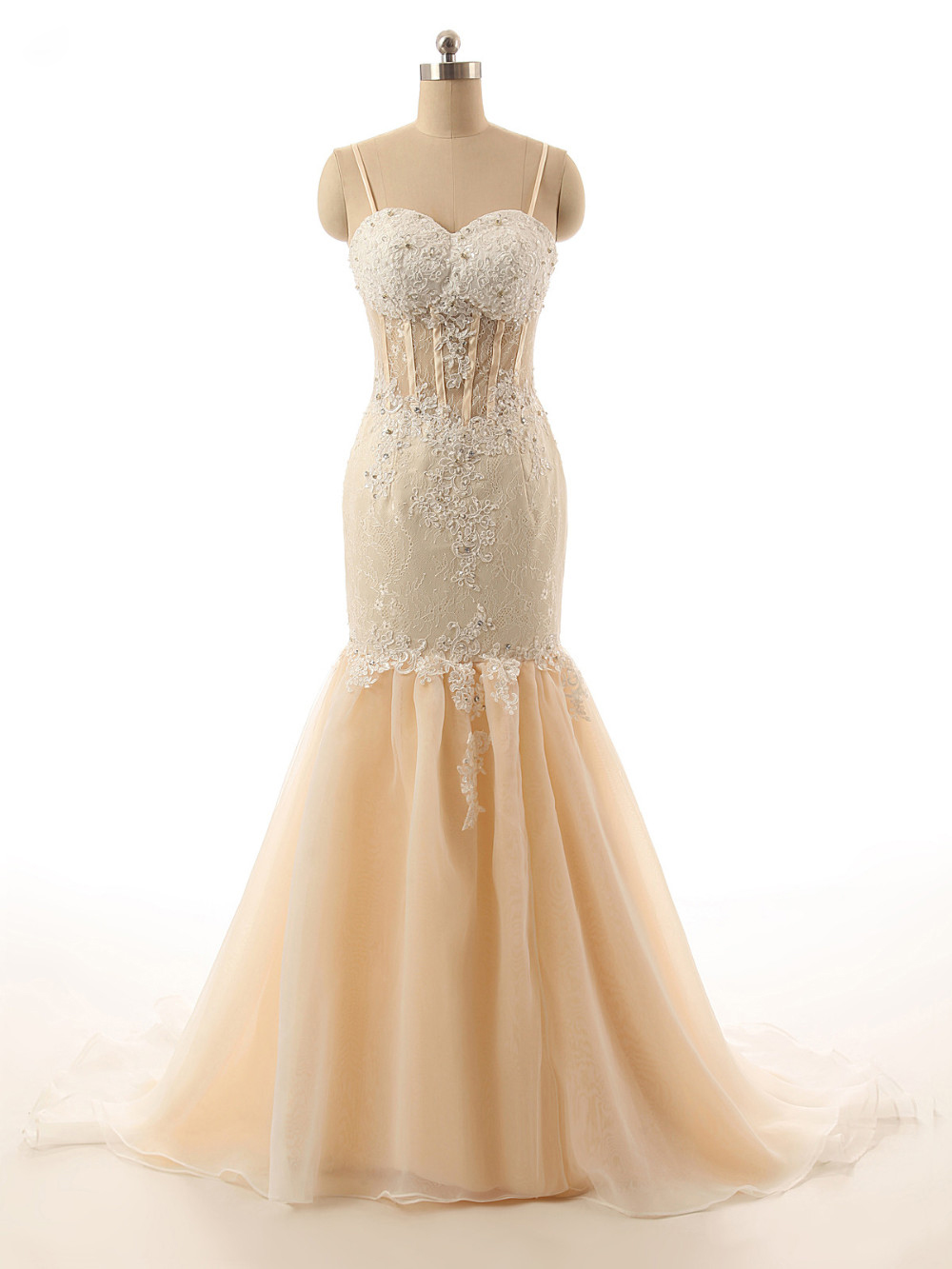 Spaghetti Straps Off The Shoulder Mermaid Tulle Appliques Lace Prom Dress with slit